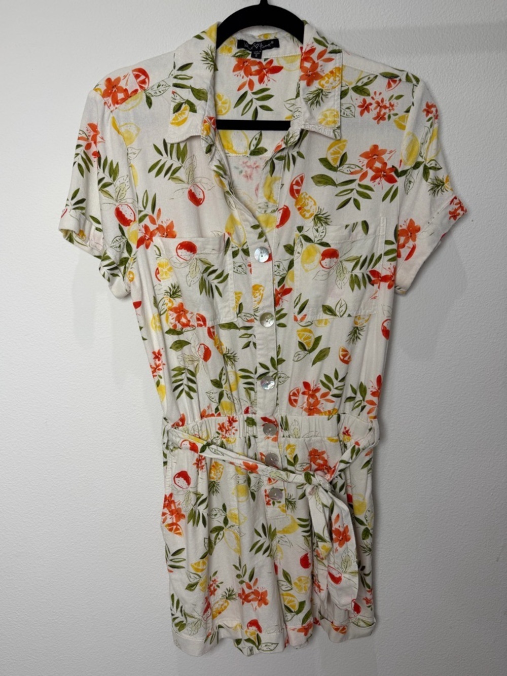 Velvet Heart Vintage Lemon Citrus Floral Romper Linen Blend Cottagecore Summer S - Picture 3 of 11